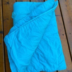 Pottery Barn Teen Vibrant Teal Green Pom Pom Quilted Cotton Bed Pillow Sham Set